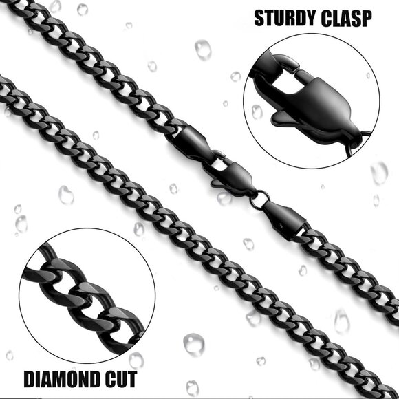 Fiusem e.5mm width-black Stainless Steel 3.5mm Cuban Link Chains for Men - Picture 4 of 8